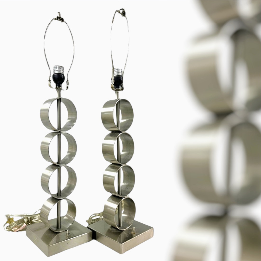 Vintage Retro Chic Mid-Century Modern Stacked Brushed Metal Rings Lamps