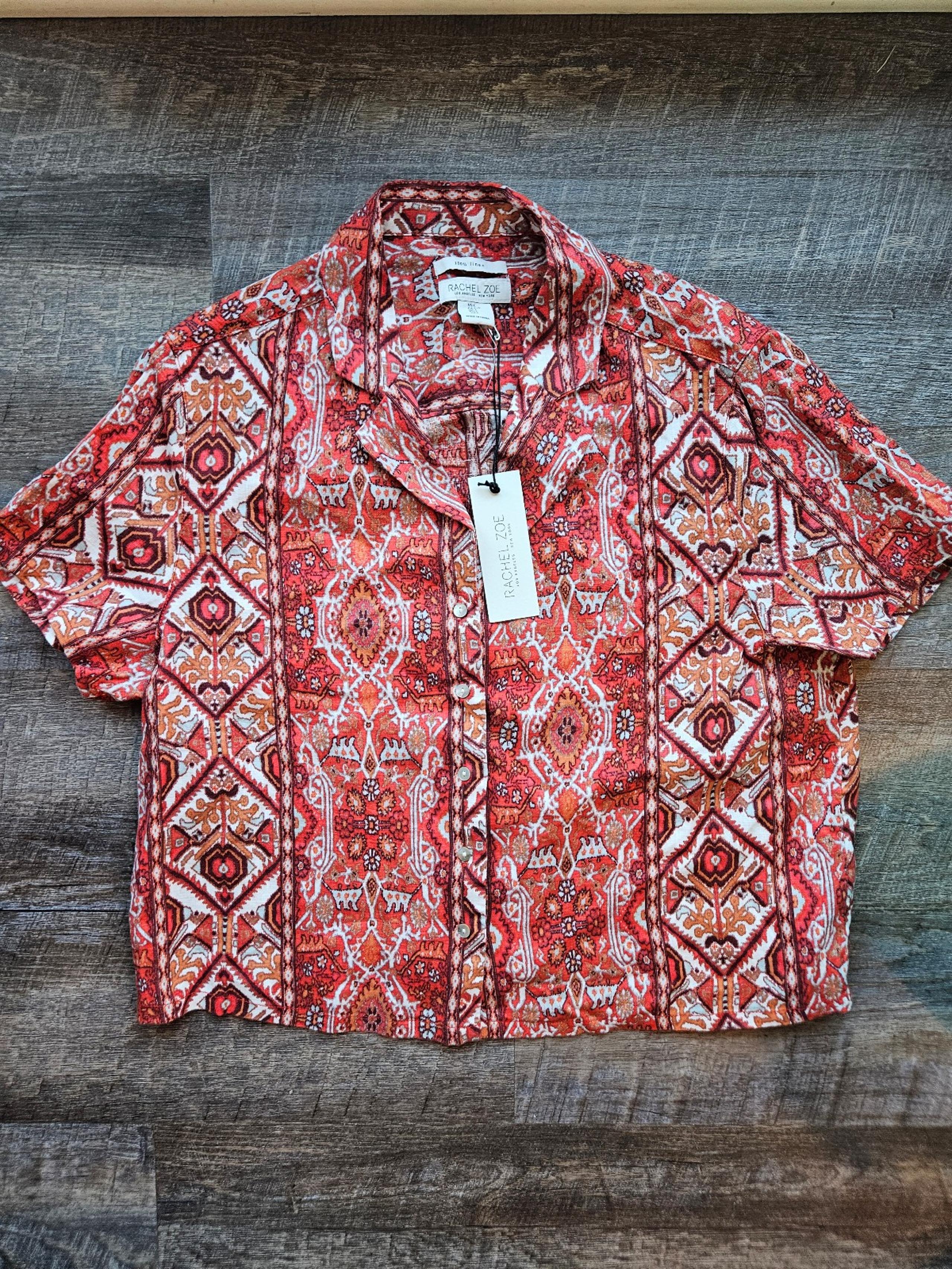 Rachel Zoe 100% Linen button front short sleeve blouse NWT