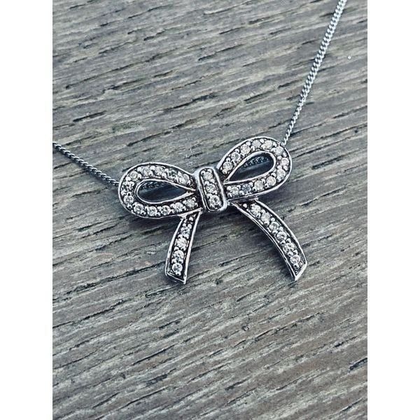 Sterling Silver Crystal Jewel Bow Pendant Chain Necklace