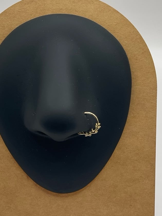 14k Solid Gold Leaf Thorn Nose Hoop