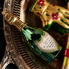 Anthropologie Green Champagne Bottle Hand Blown Glass Ornament New