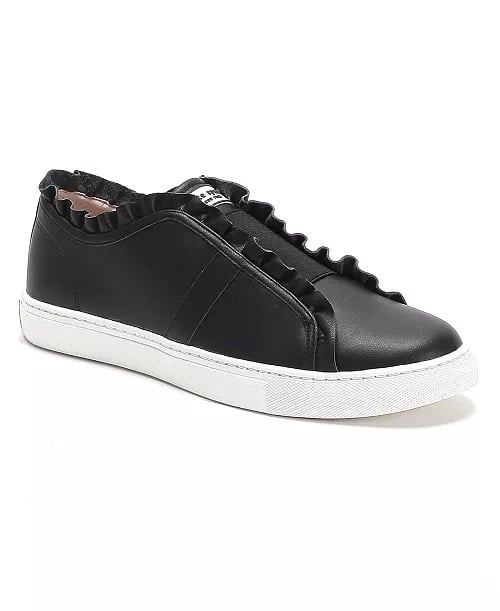 New Kate Spade Black Leather Lance Ruffle Sneakers