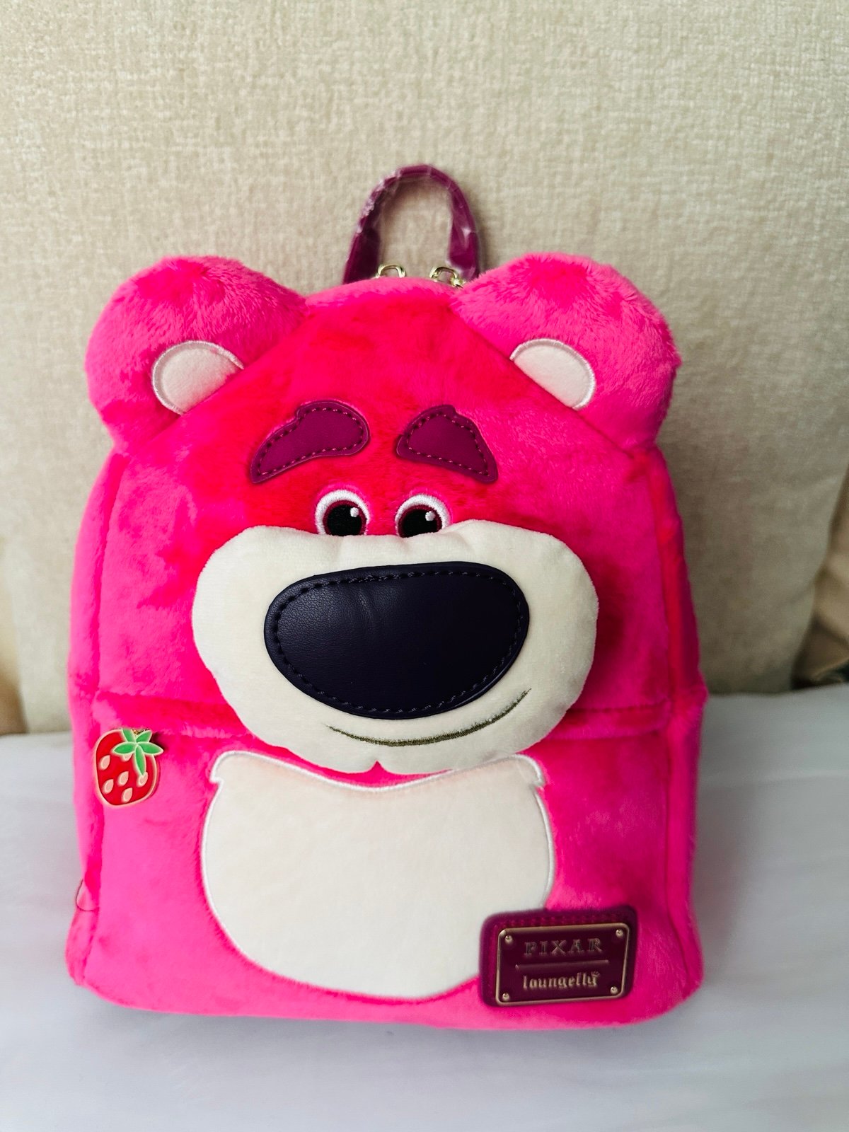 Loungefly Disney Toy Story Lotso Fluffy Cosplay mini backpack strawberry scente