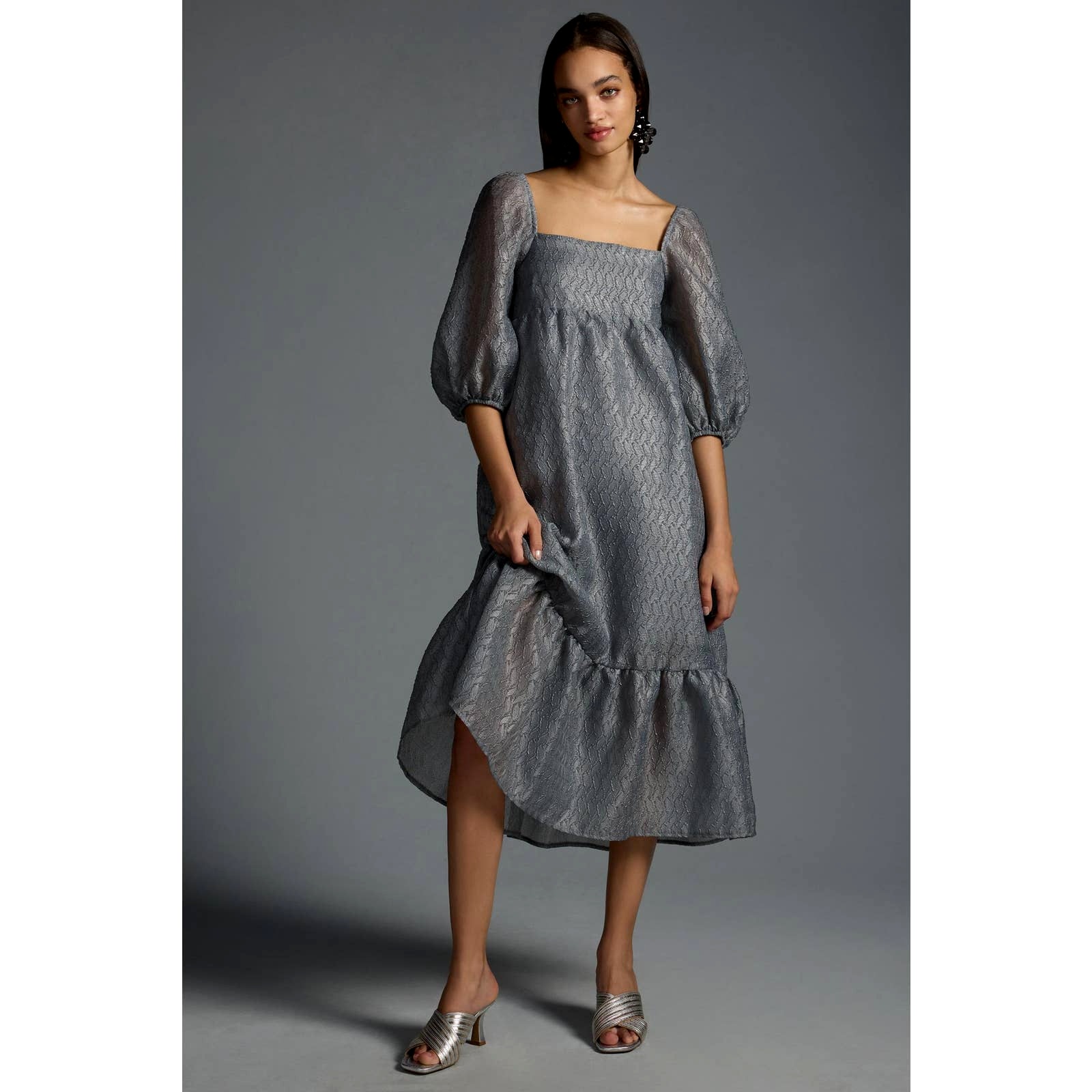 NWT Anthropologie Textured Puff-Sleeve Dress - Small