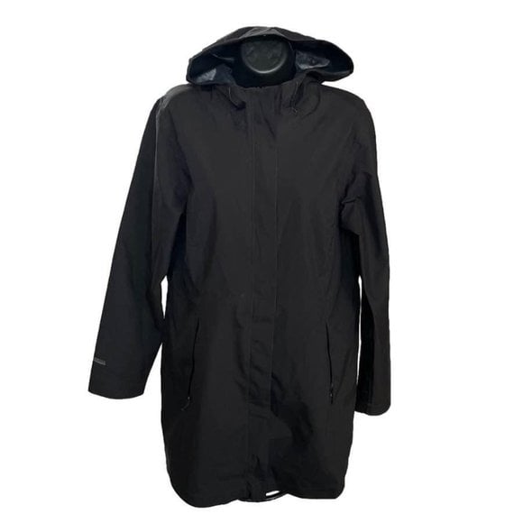 Eddie Bauer Women's M Black Full-Zip Hooded Rain Jacket - WeatherEdge Stretch