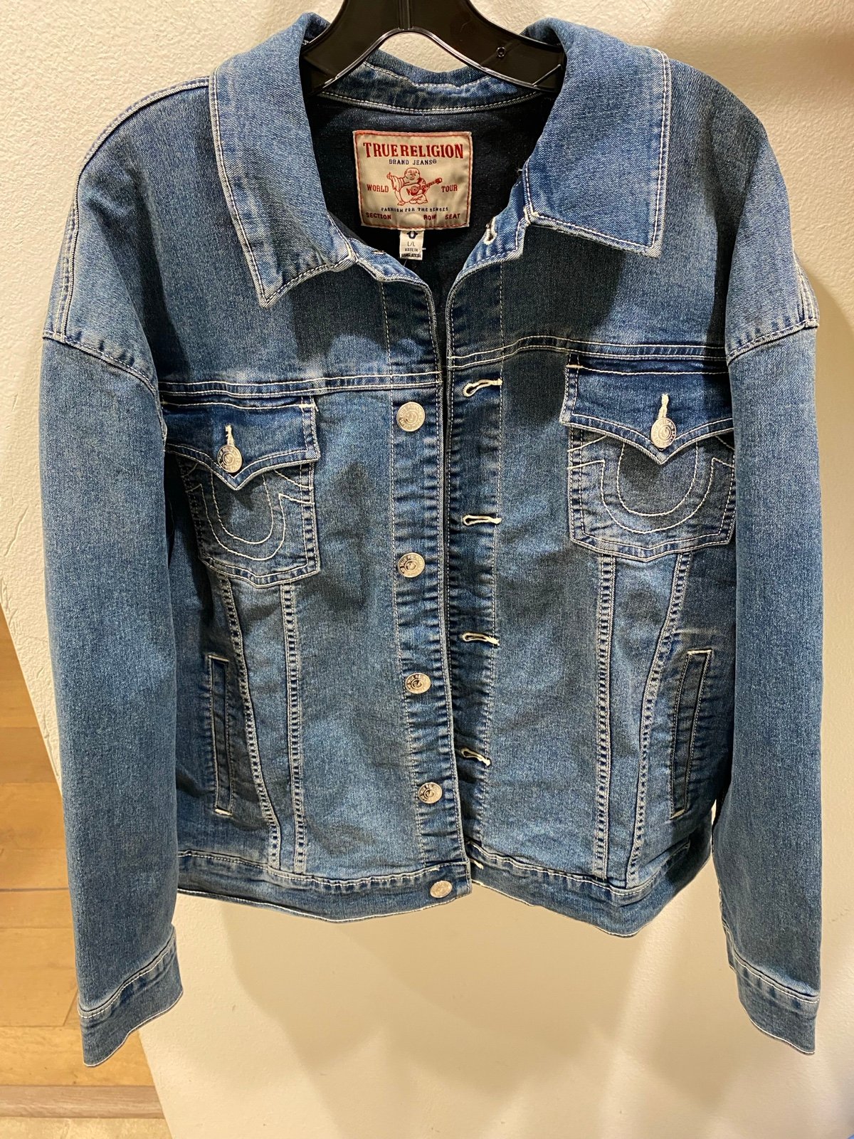 Brand new true religion women oversize glitter denim jacket size L retail 159