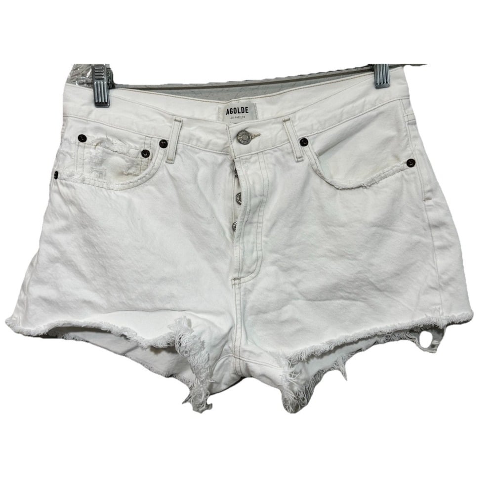 Agolde Parker White Cut Off Denim Shorts Women's 29 Button Fly Raw Hem