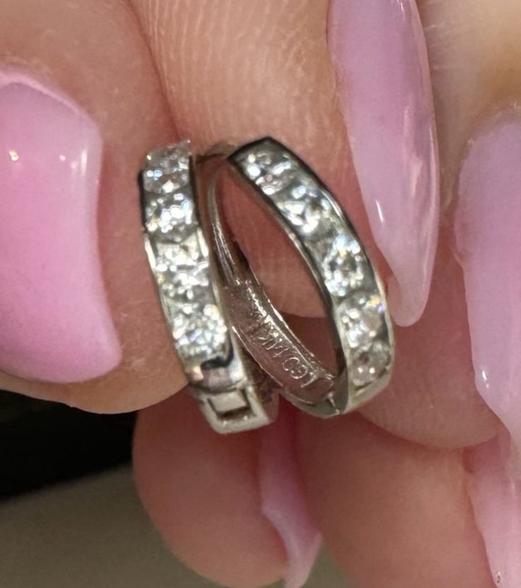 NEW! Solid 14K White Gold Diamond huggie hoop earrings Small 14K Everyday Hoops