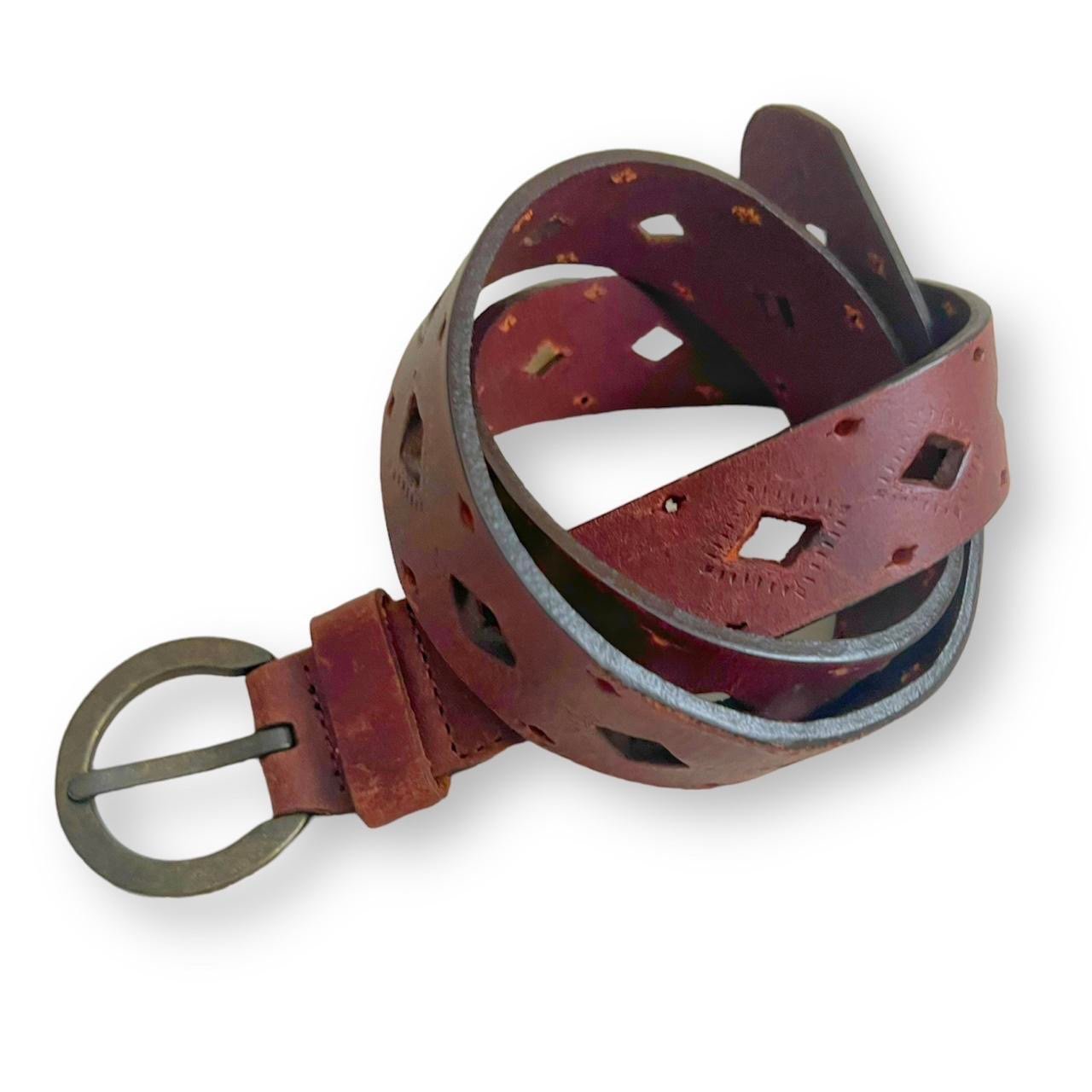 Vintage brown leather belt with diamond cutouts