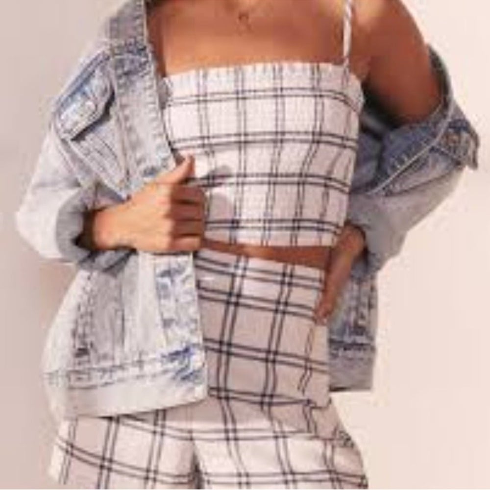 Abercrombie & Fitch Womens Windowpane Sheered Crop Top and Shorts Set Small