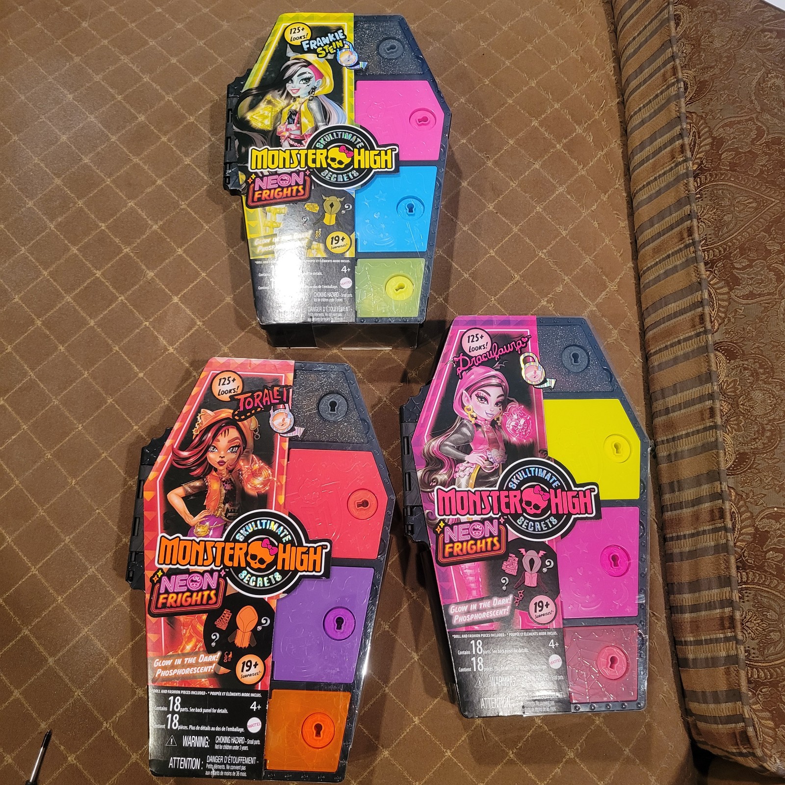 Mattel Monster High Skulltimate Secrets Neon Frights 3 Doll Lot