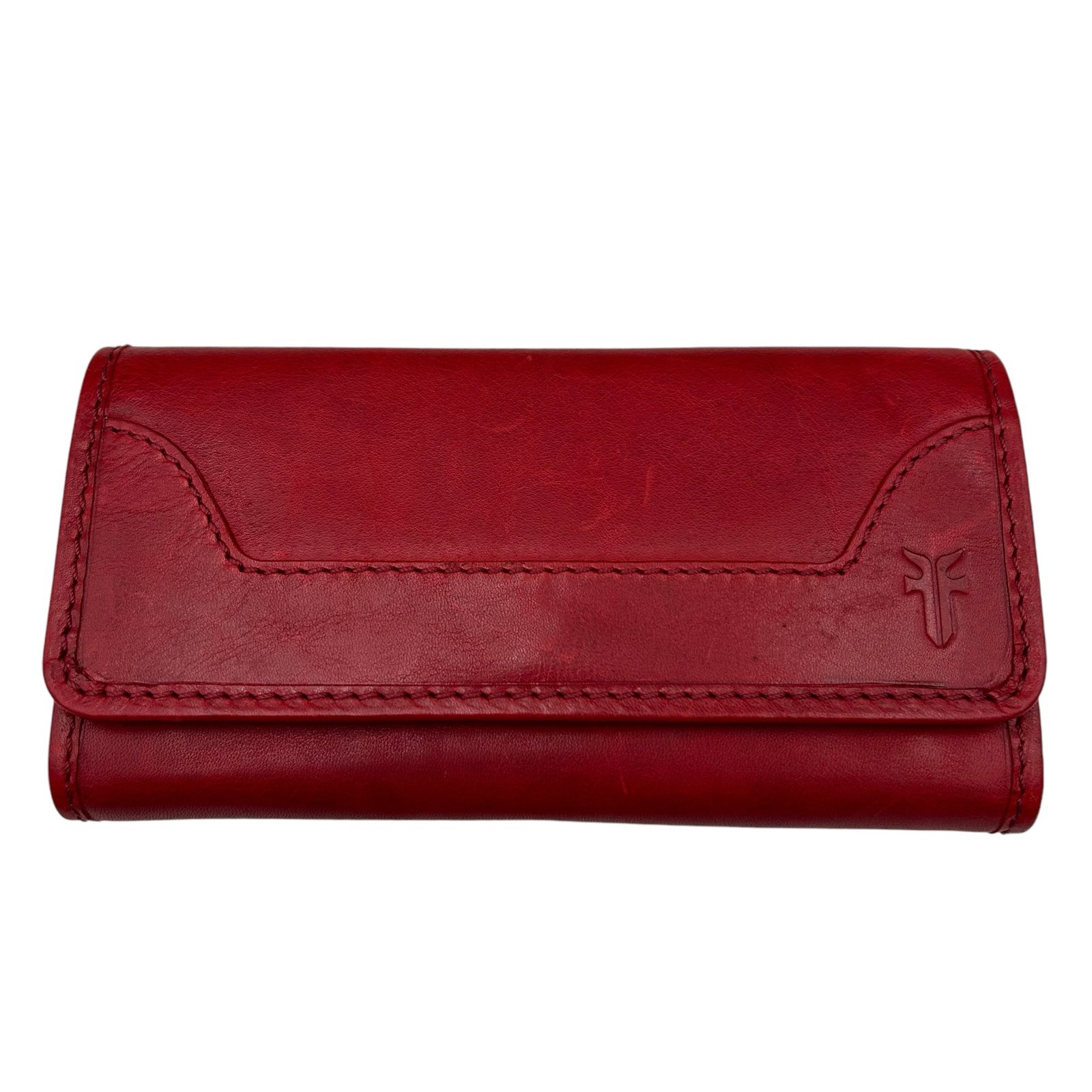 Frye Women's Melissa Leather Wallet Red Trifold Design With Snap-Flap Closure