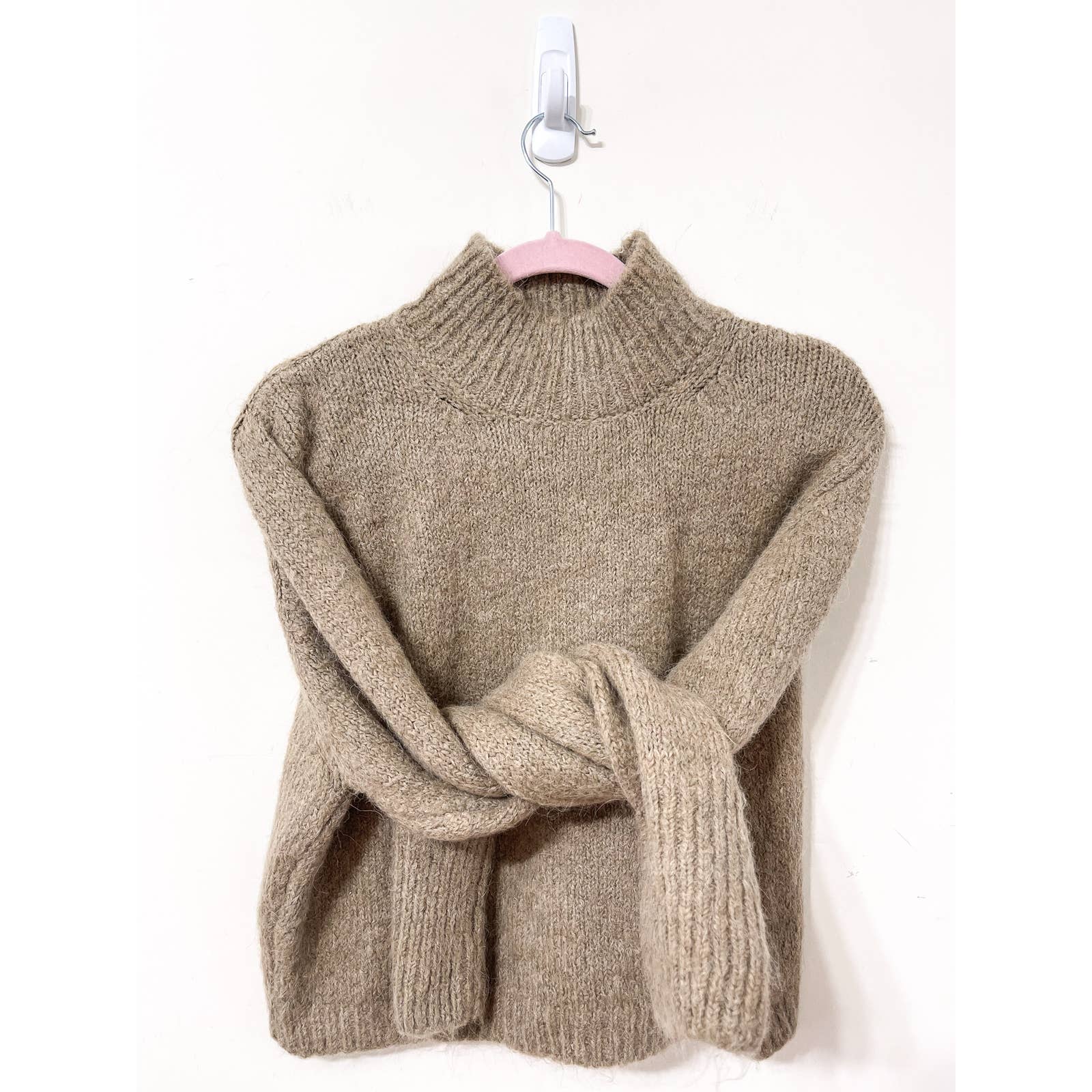 Zara Tan Wool-Blend Cropped Turtleneck Sweater Size Large