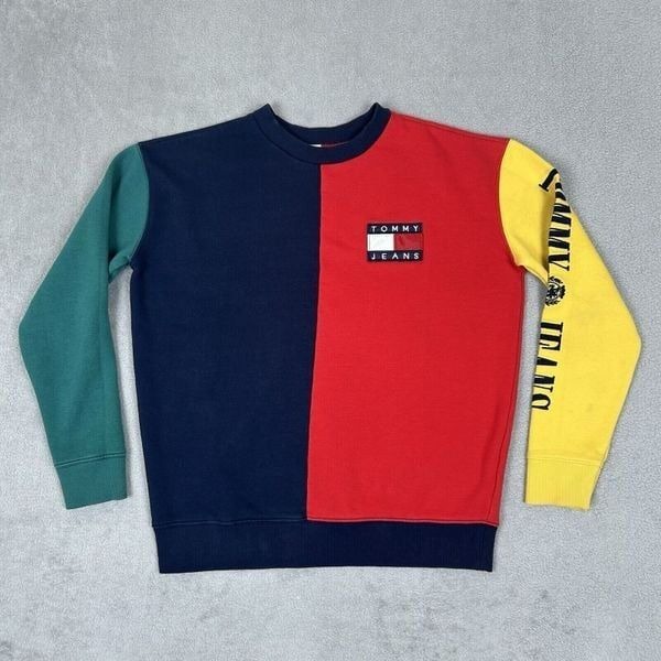Vintage 90s Tommy Jeans Color Block Crew Neck Pullover Men's Size XS Extra Small
