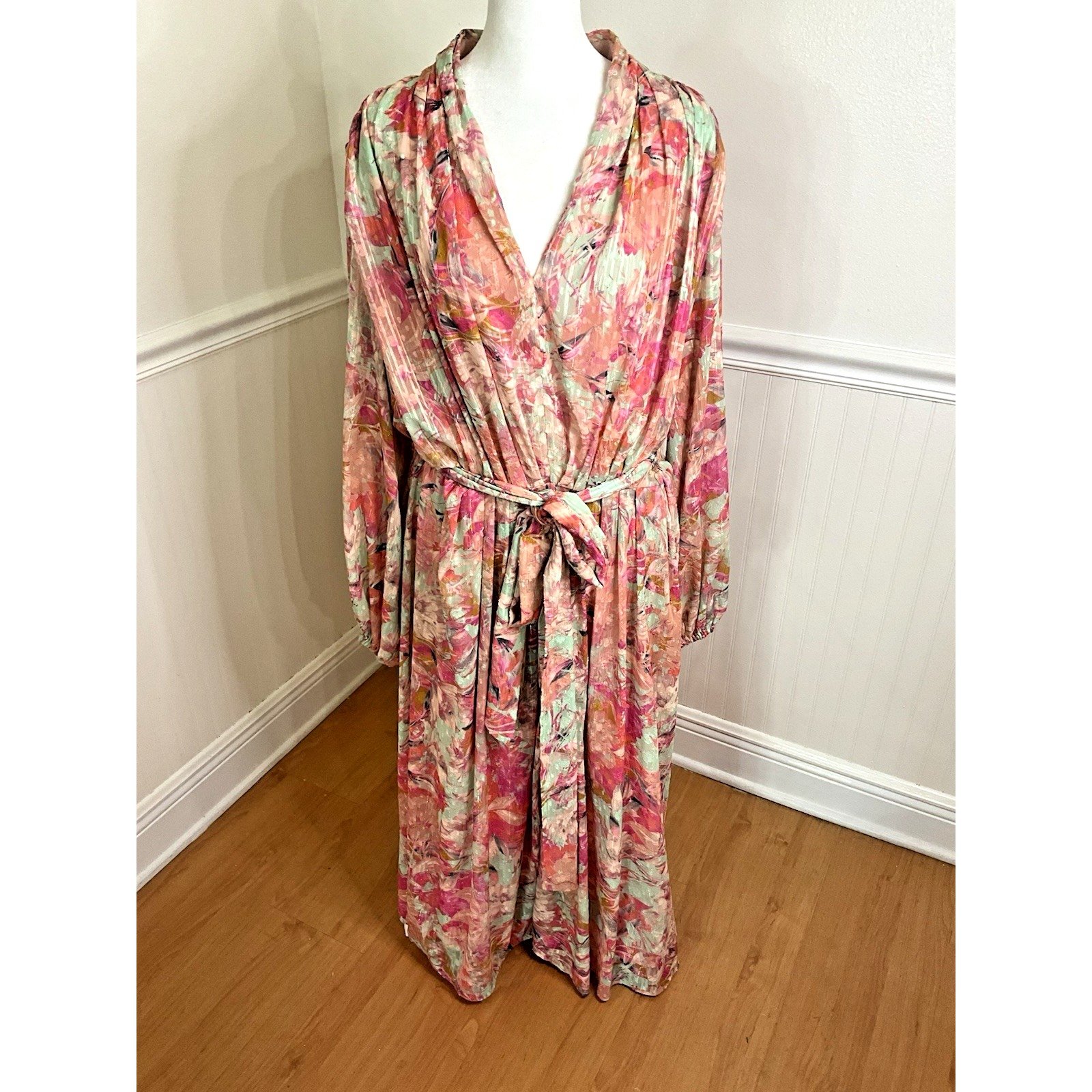 Alex Marie Maxi Dress Belted Floral Chiffon Mother of Bride Women Size 16W