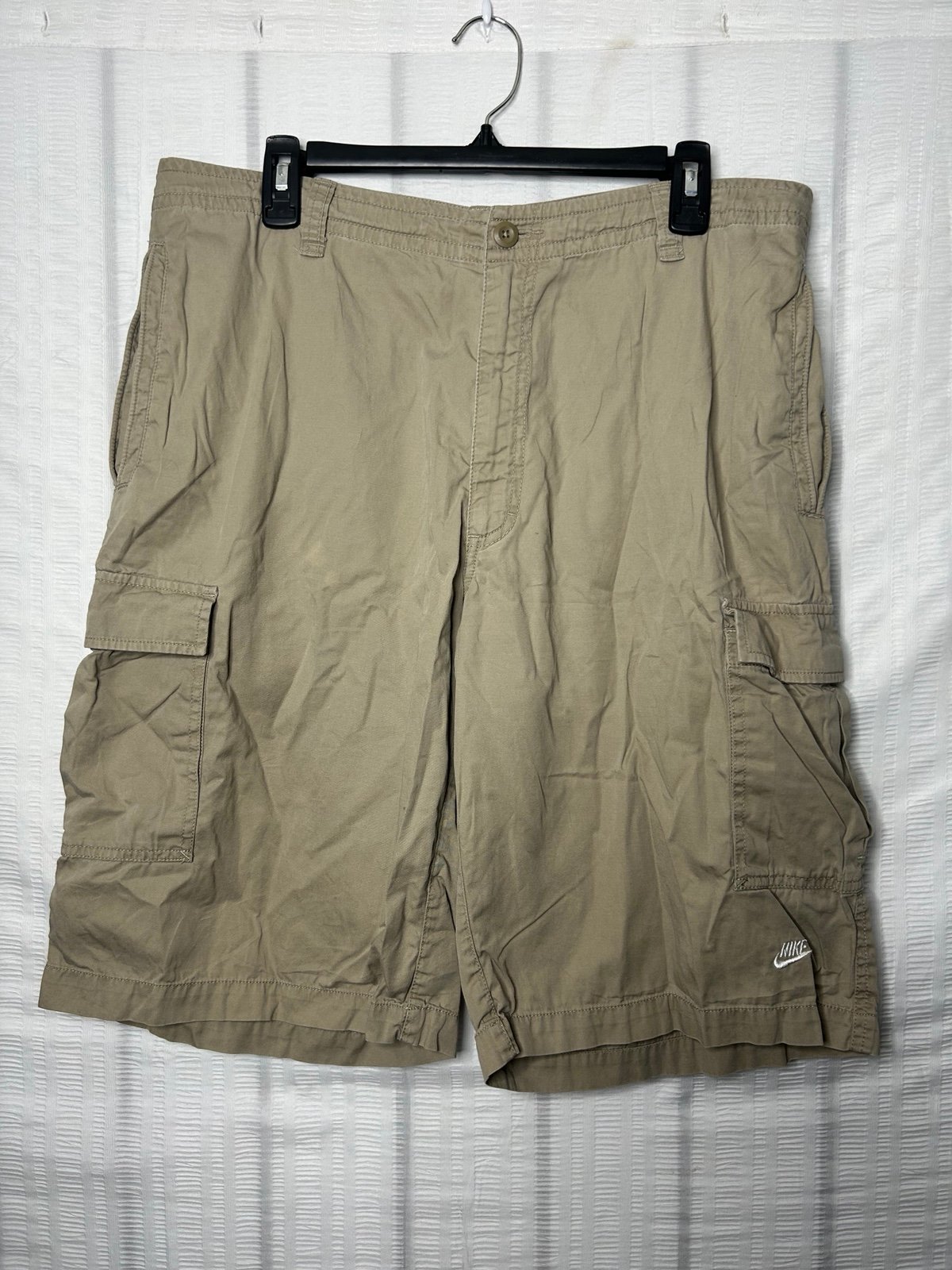 Nike Cargo Shorts Tan L Cotton W38 Vintage Y2K String Silver Tag 2000s Men B408