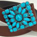Faux Turquoise Belt buckle with Brown Tooled Leather Belt