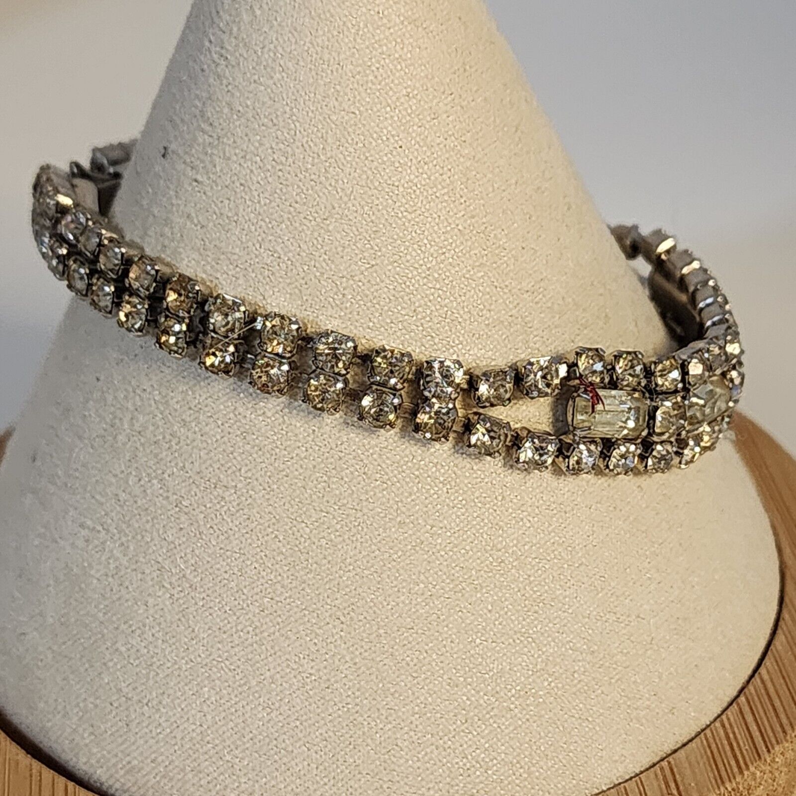Vintage Kramer Of New York Silvertone 2 Row & 4 Baguet Clear Glass Rhinestones