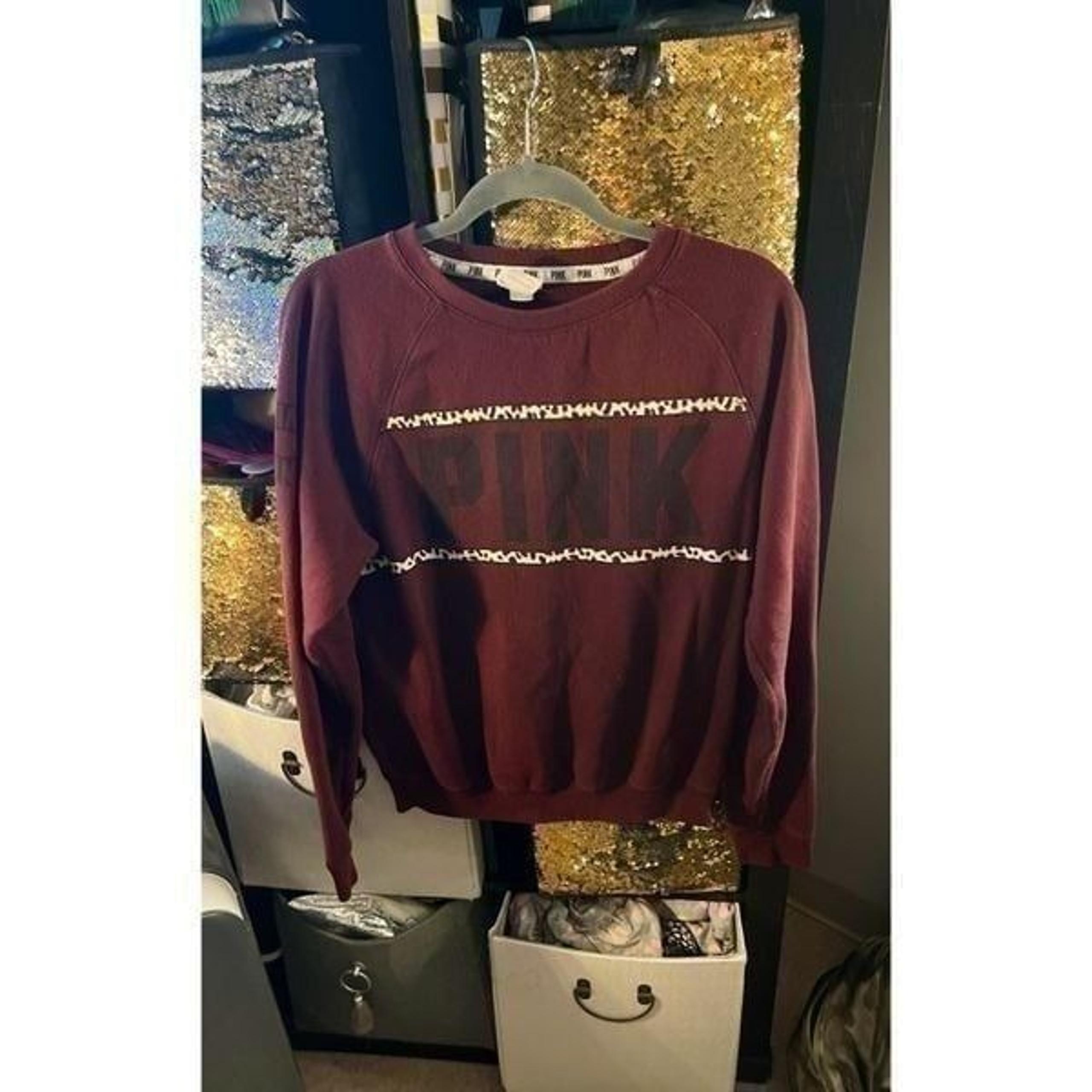 VS PINK Maroon Leopard Logo Crewneck