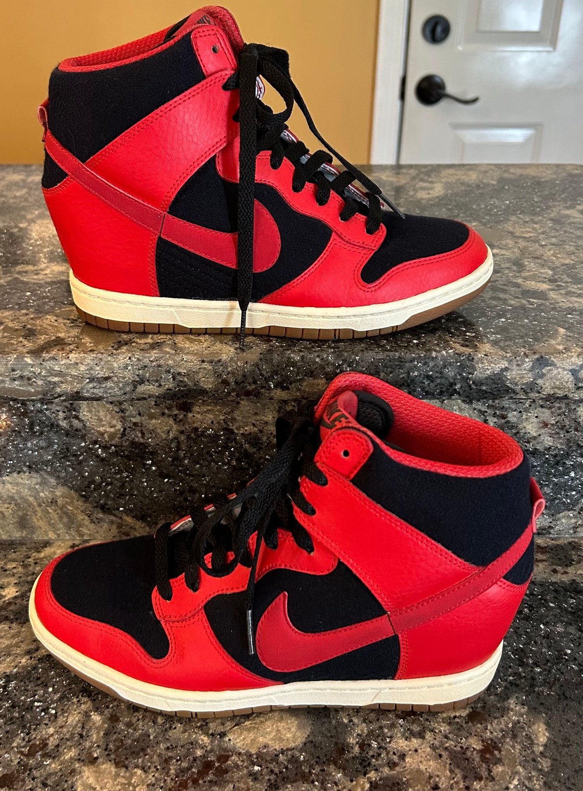 Nike Sky Hi Hidden Wedge Sneakers Red Black Women's