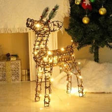 New 24Inch Rattan Reindeer Christmas Decoration with 24 LED Lights for Outdoor