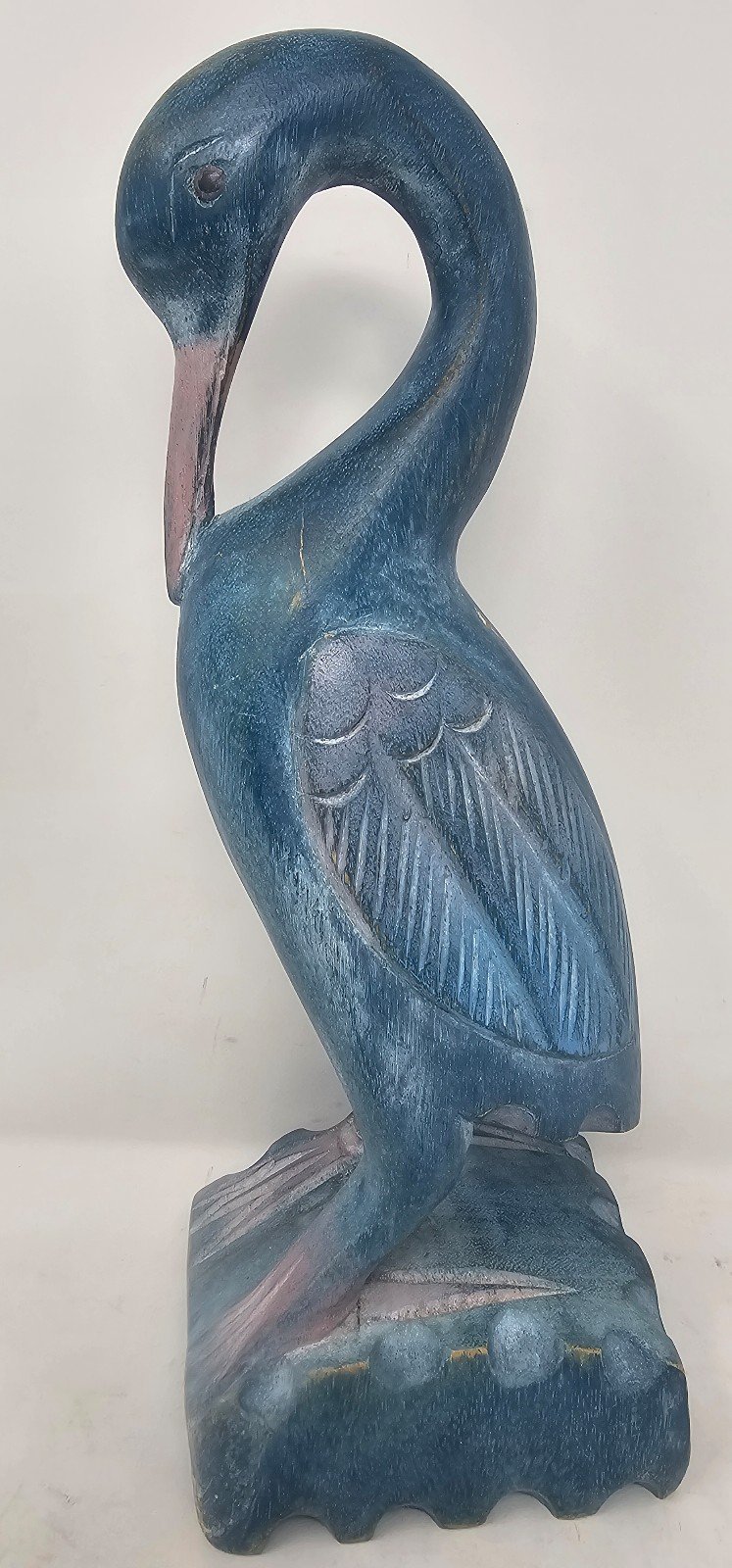 Vintage Handcrafted 12.5 Blue Heron Wood Sculpture