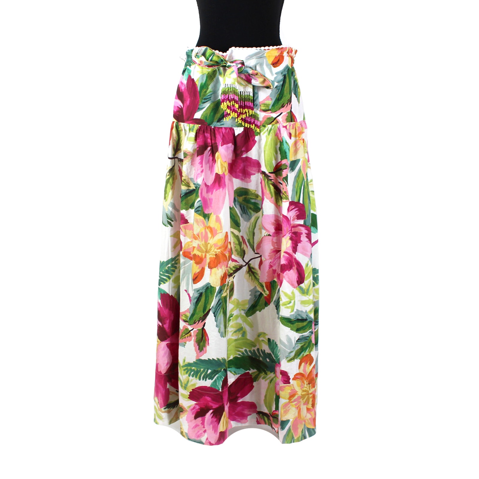 Farm Rio Painted Flowers Belted Maxi Skirt NEW Multicolor Beaded Belt Size S