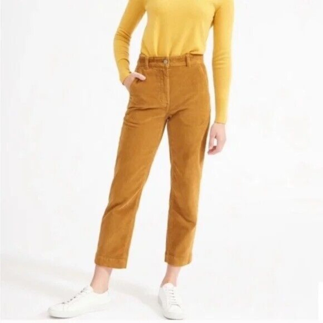 Everlane Straight Leg Crop Corduroy Pants 0 Stretch Golden Brown EUC B65