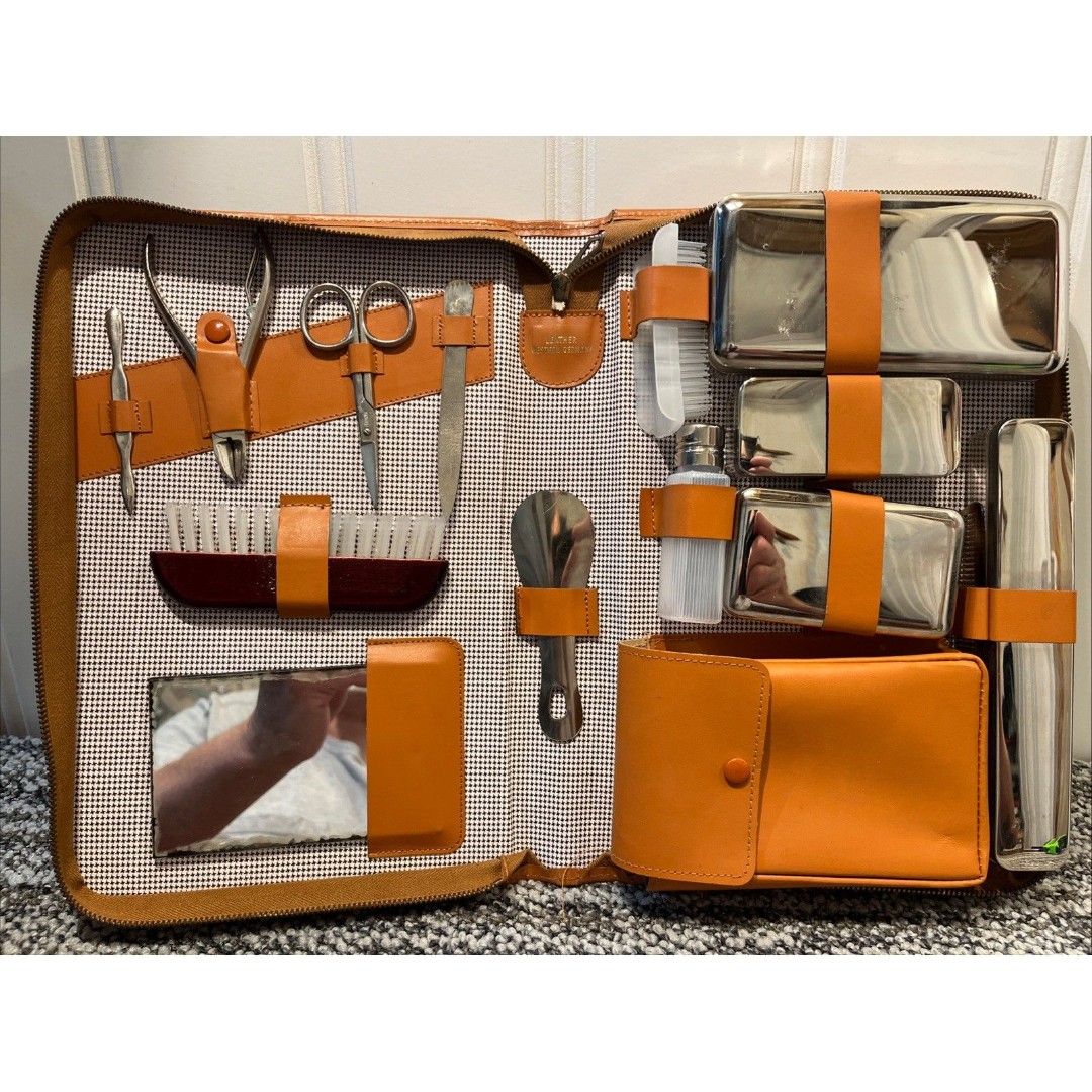 VTG Cowhide Leather Travel Grooming Set Manicure Kit Western Germany 13 pc