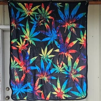TIE DYE MARIJUANA LEAF LEAVES COLORFUL THROW BLANKET SHERPA BACKING 50X60