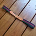Vintage 80's Lands' End men's 34/85 brown leather and colorful stripe wool belt