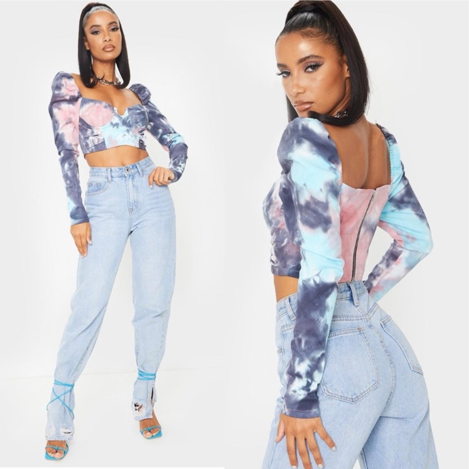 NWT PLT Purple Tie Dye Printed Cup Ruched Crop Top, Size 4 New w/Tag Retail 75