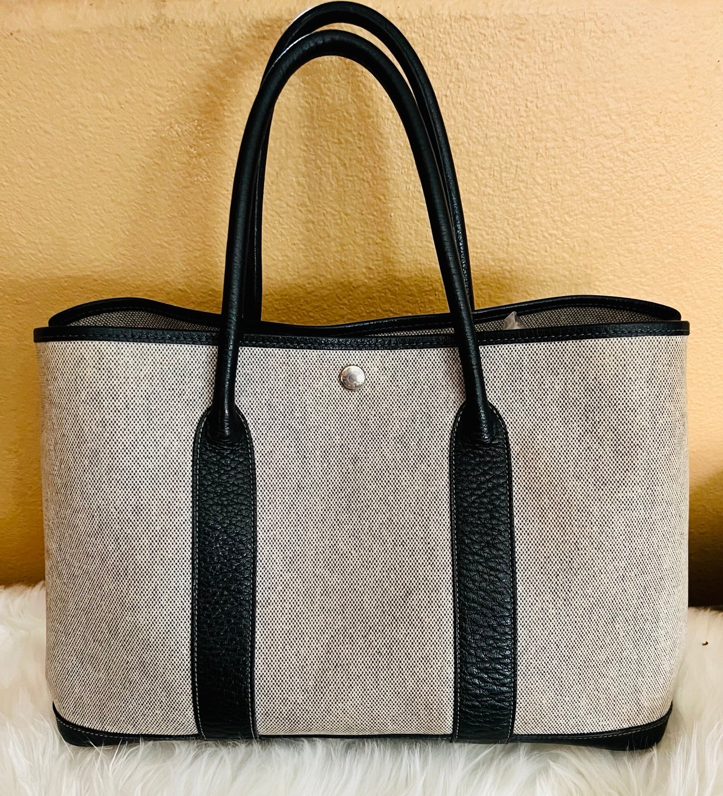 HERMES Toile Buffle Skipper Garden Party 36 MM Tote Black