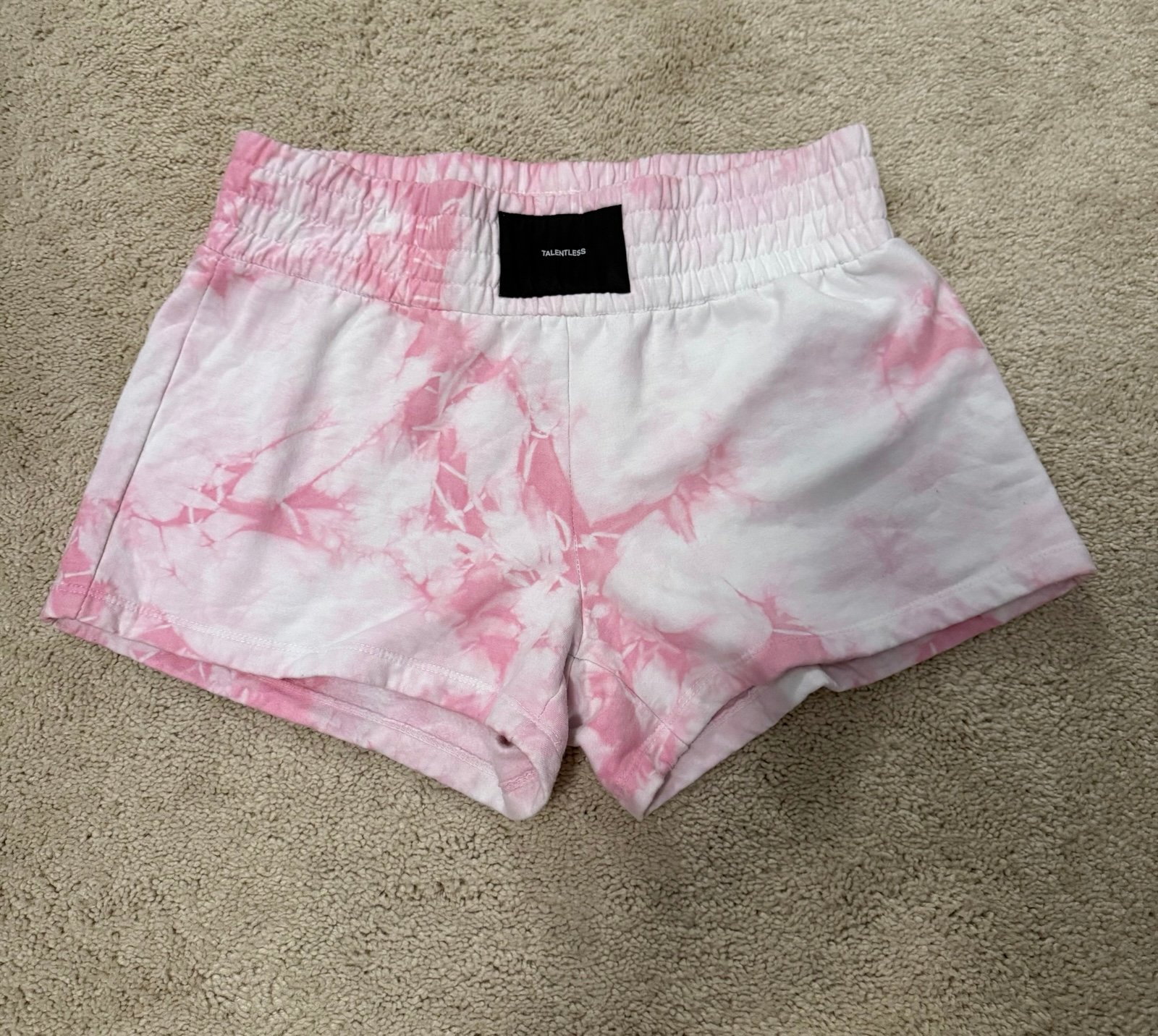 TALENTLESS Pink and White Athletic Shorts with Tie-Dye Pattern!
