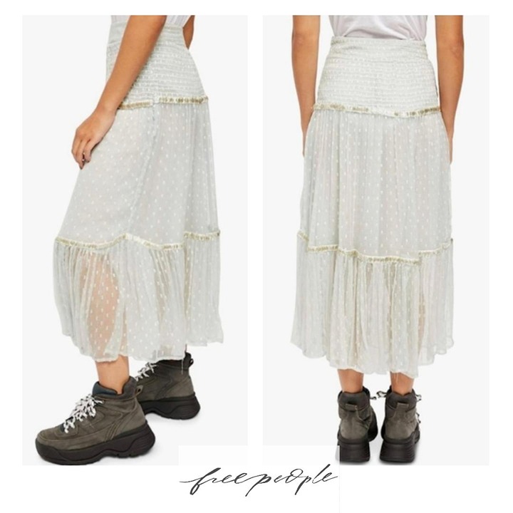 FREE PEOPLE Midi Jeweled Skirt Sky 4 FP-19