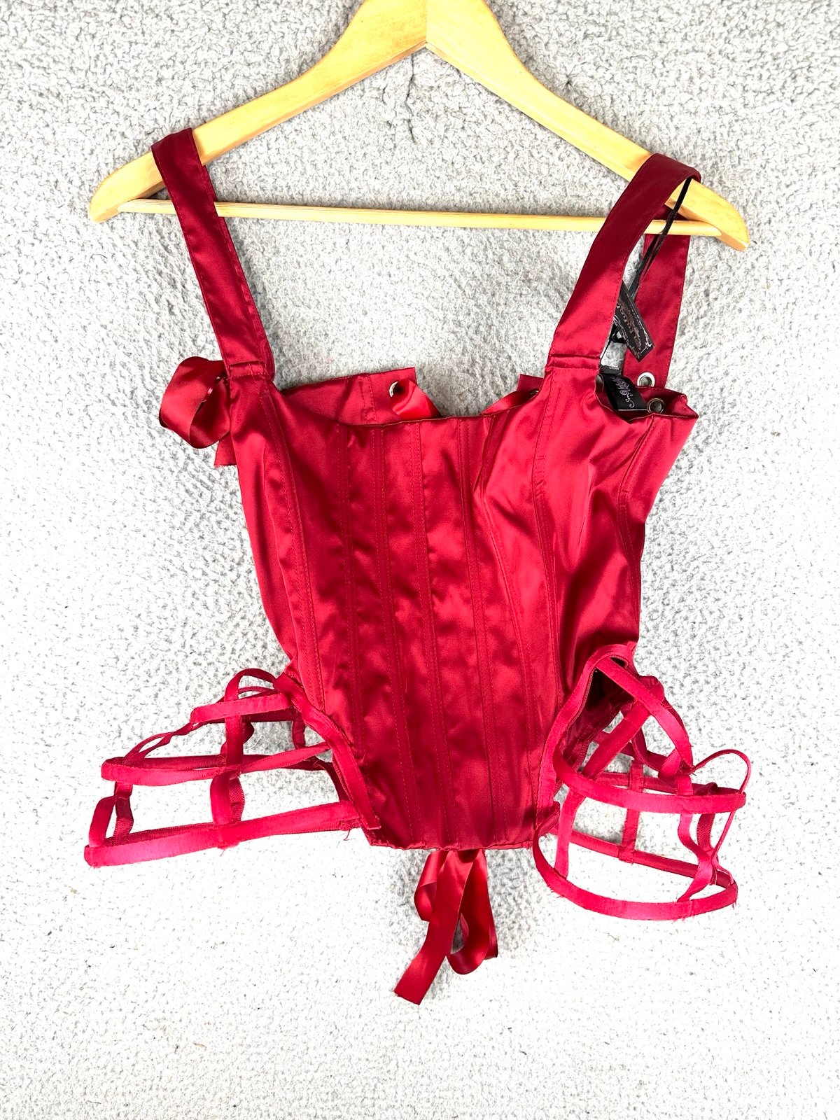 Red Rave Corset Ribbon Tie NWT Back Tie Dolls Kill M Missing One Ribbon