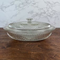 Vintage Ribbed Casserole Dish With Lid - Mid Oven Ware