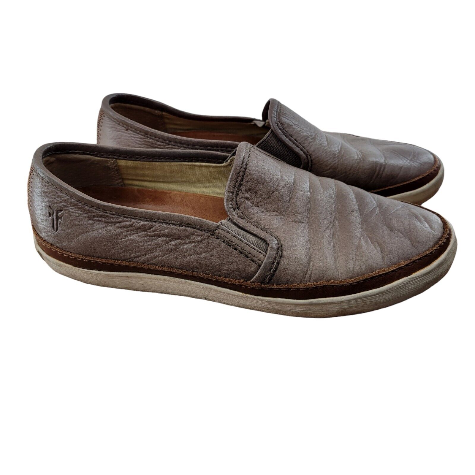 Frye Mens Size 6.5 Slip On Leather Loafers Gavin Gray Sneakers Taupe Brown