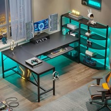 L Shaped Computer Desk 63'' Corner Gaming Desk with Keyboard Tray & LED Lights