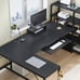 L Shaped Computer Desk 63'' Corner Gaming Desk with Keyboard Tray & LED Lights