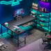 L Shaped Computer Desk 63'' Corner Gaming Desk with Keyboard Tray & LED Lights