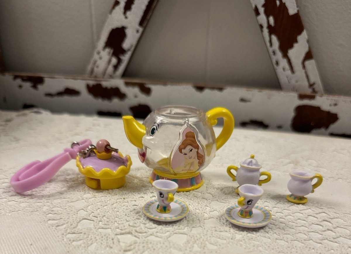 Beauty and the Beast Miniature Tea Set Clip On Keyring Extremely Rare