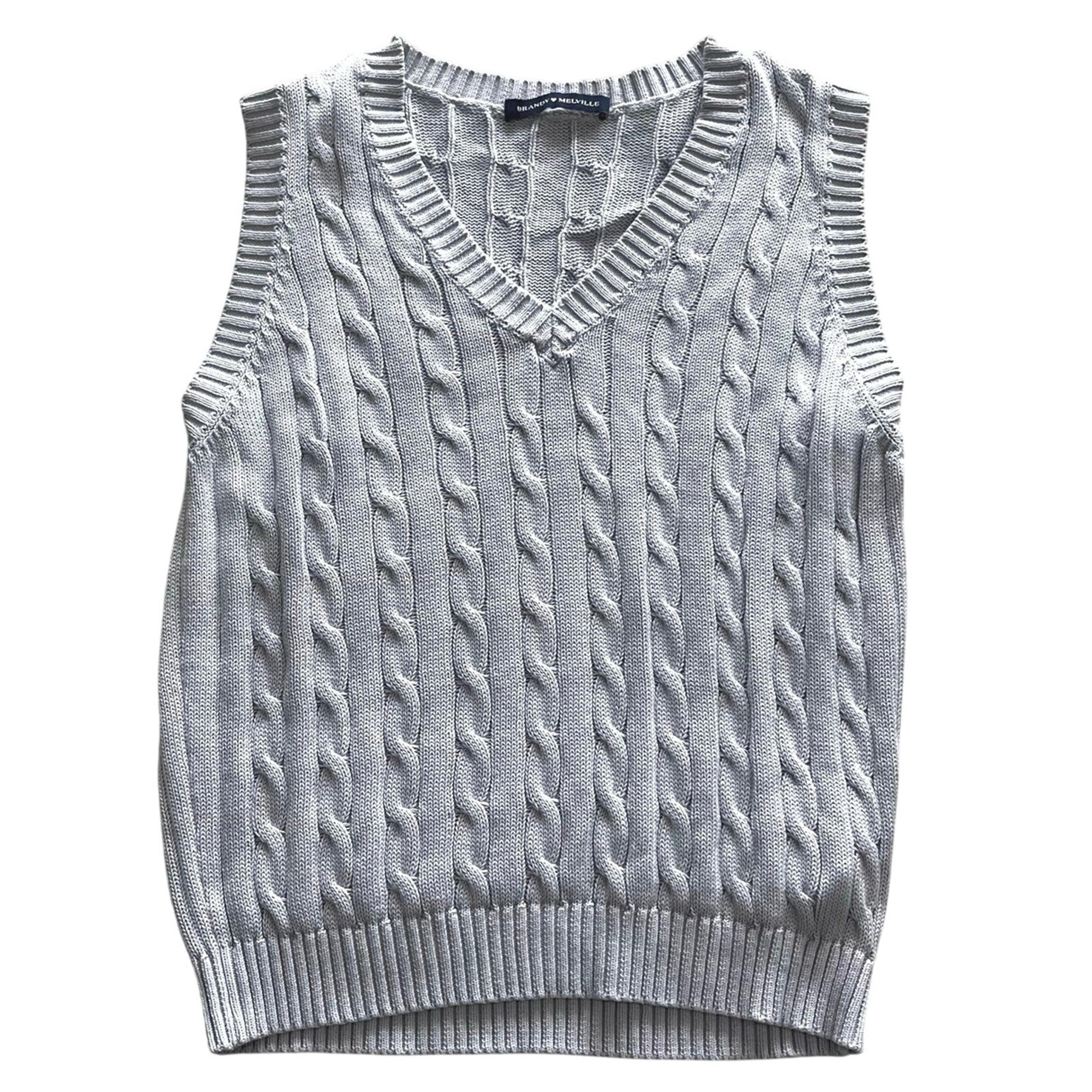 Brandy Melville Women's SM 100% Cotton Cable Knit Gray V-neck Sweater Vest