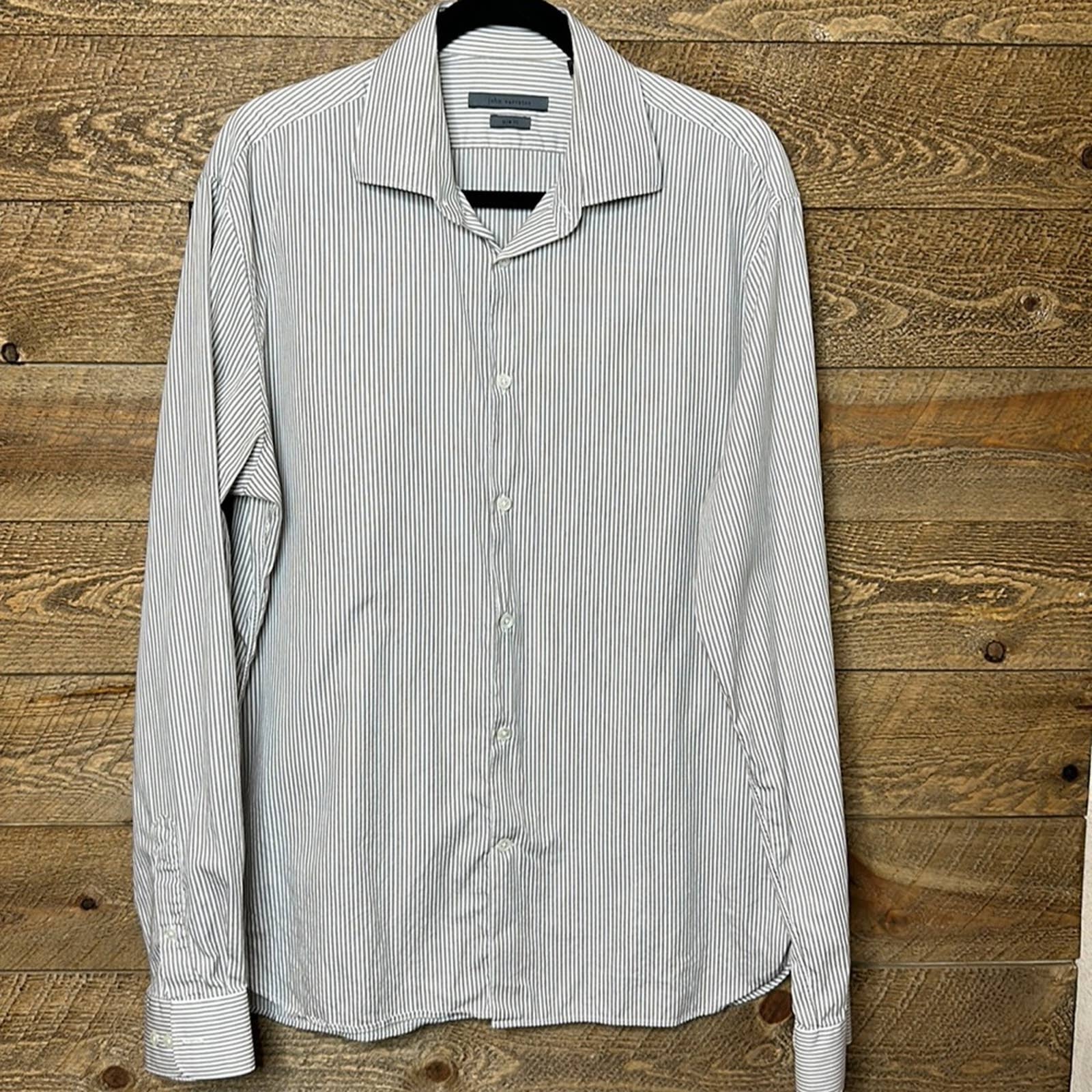 John Varvatos Striped Button Down Shirt White Collared Long Sleeve Size 16 1/2