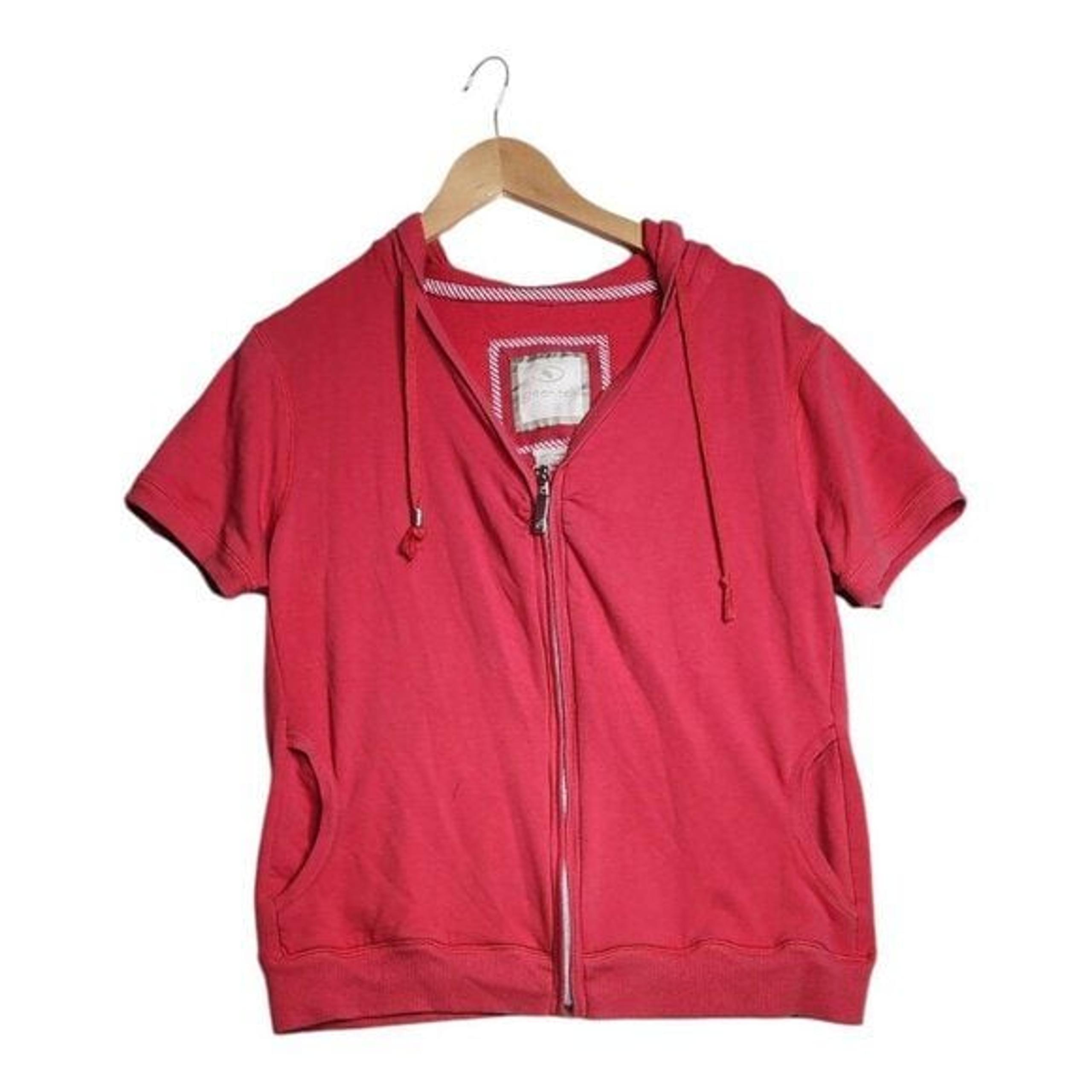 Green Tea Short Sleeve Full Zip Sweater size Large Pink