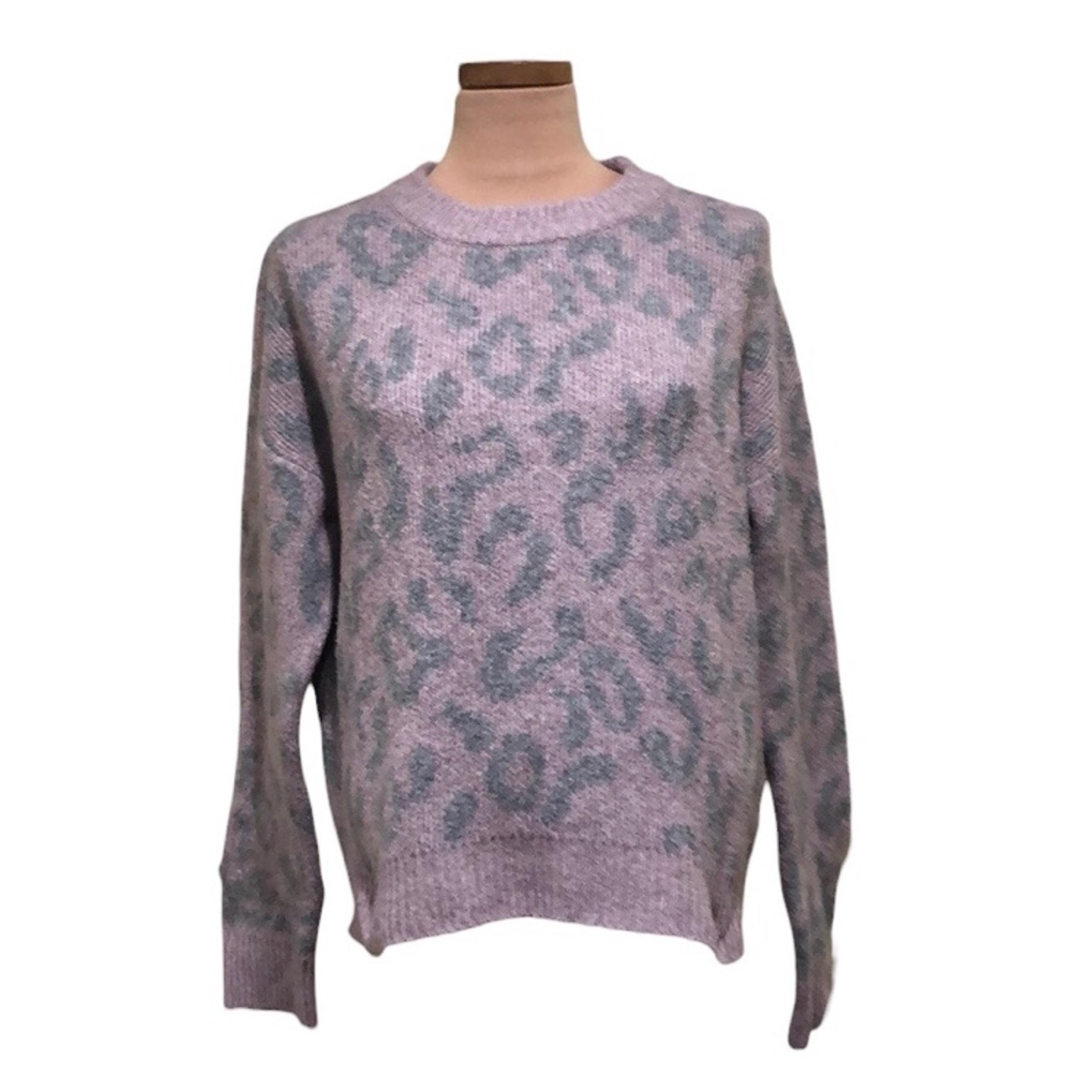 Revolve John + Jenn Sweater Size Medium Pastel Purple Leopard Crewneck Pullover