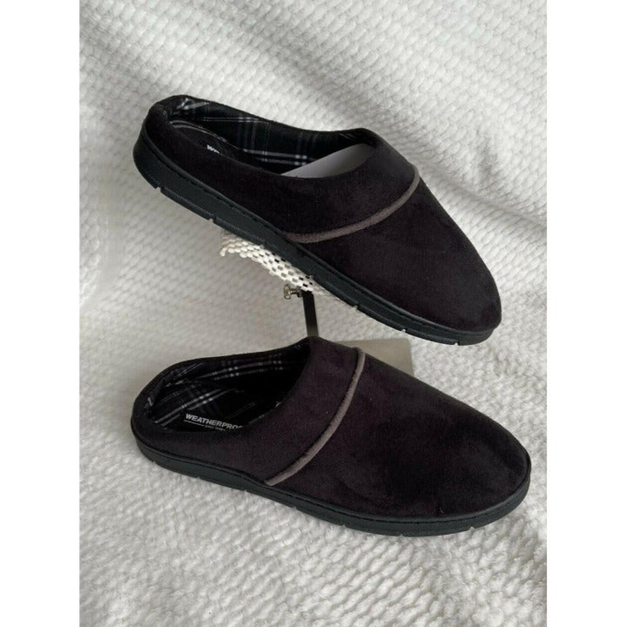 Men’s Size XL 11-12 Weatherproof Vintage Faux Suede Slip On Clog Slippers Black