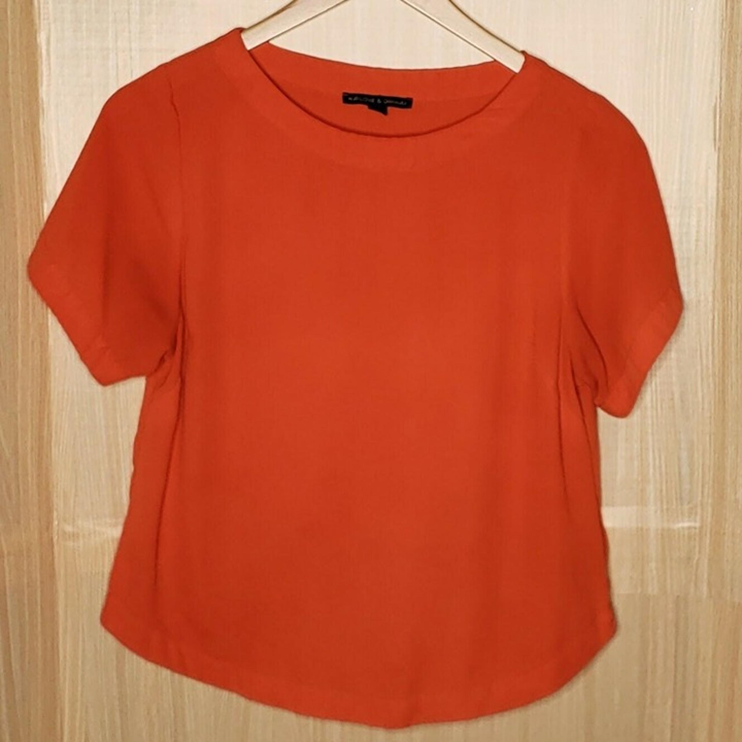 Harlowe & Graham Womens Orange Short Sleeve Blouse Medium
