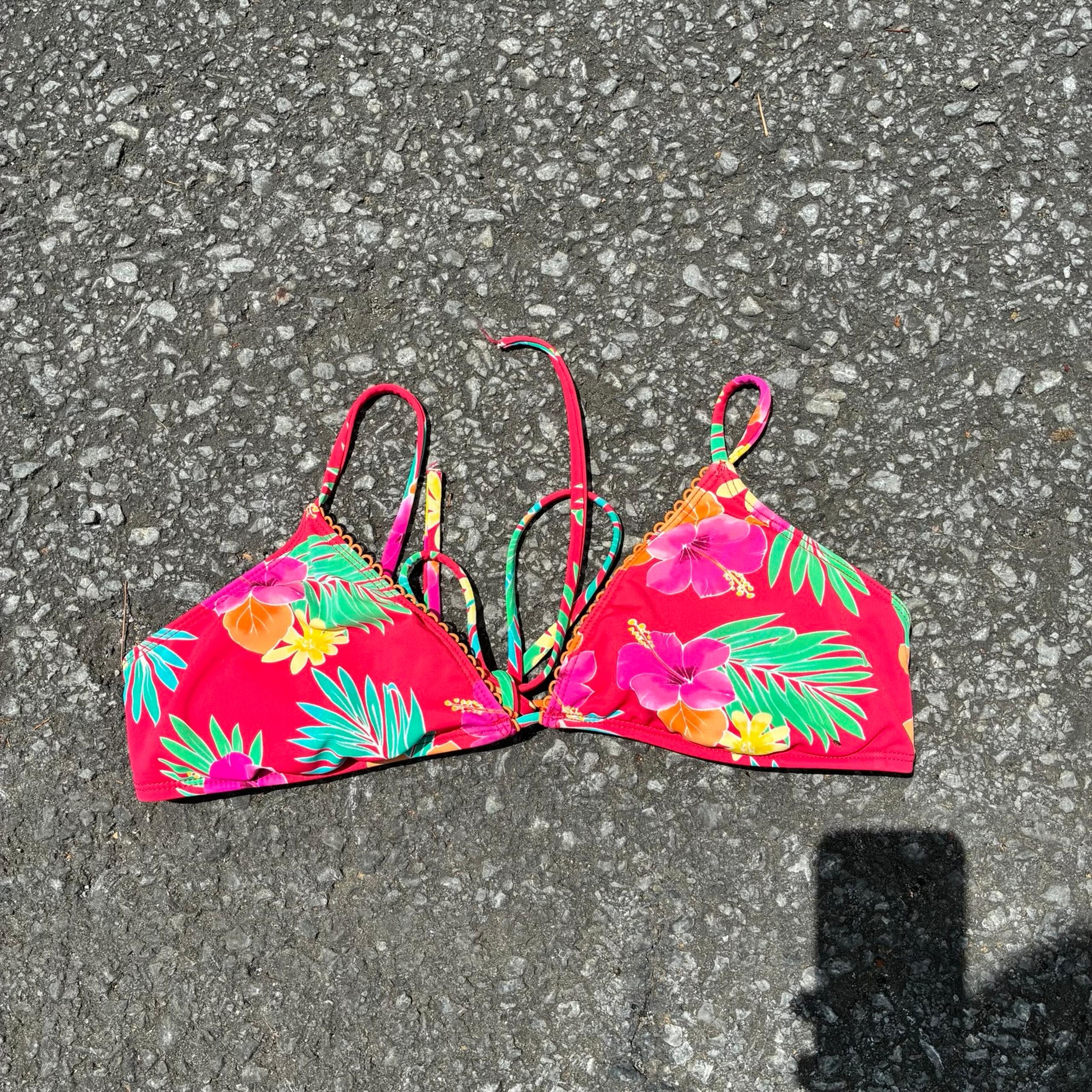 Vintage 90s Hobie pink tropical floral print bikini top size large