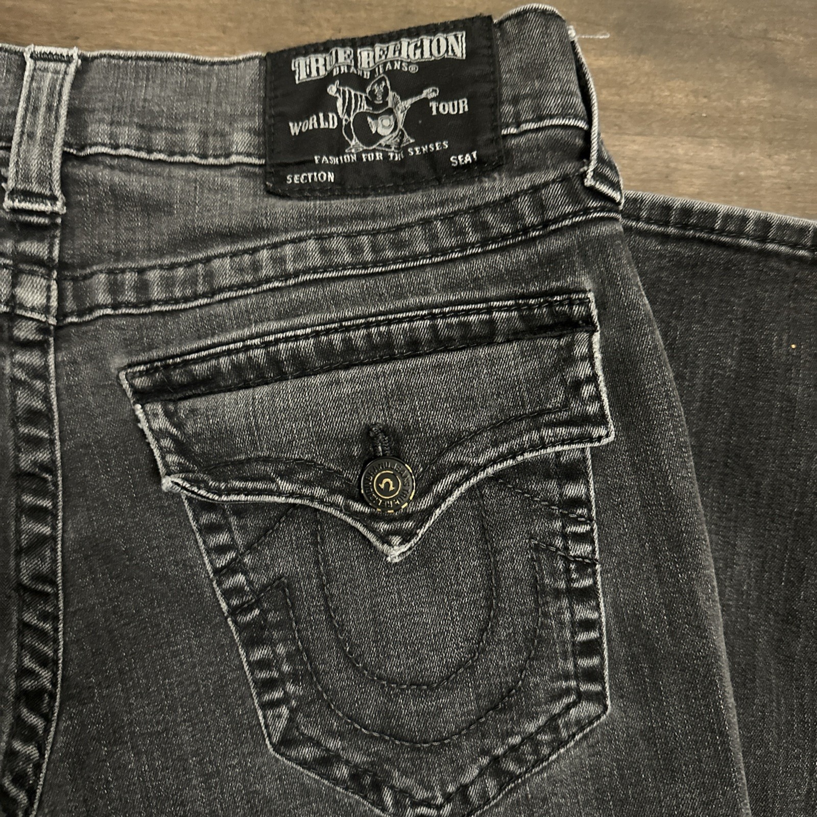 True Religion Ricky Flap Relaxed Straight Jeans Men's 32x30 Black See Pics